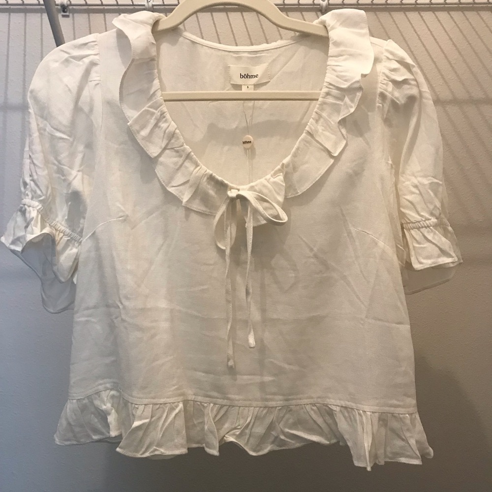 NWT Bohme White Ruffle Tie-Neck Blouse size small